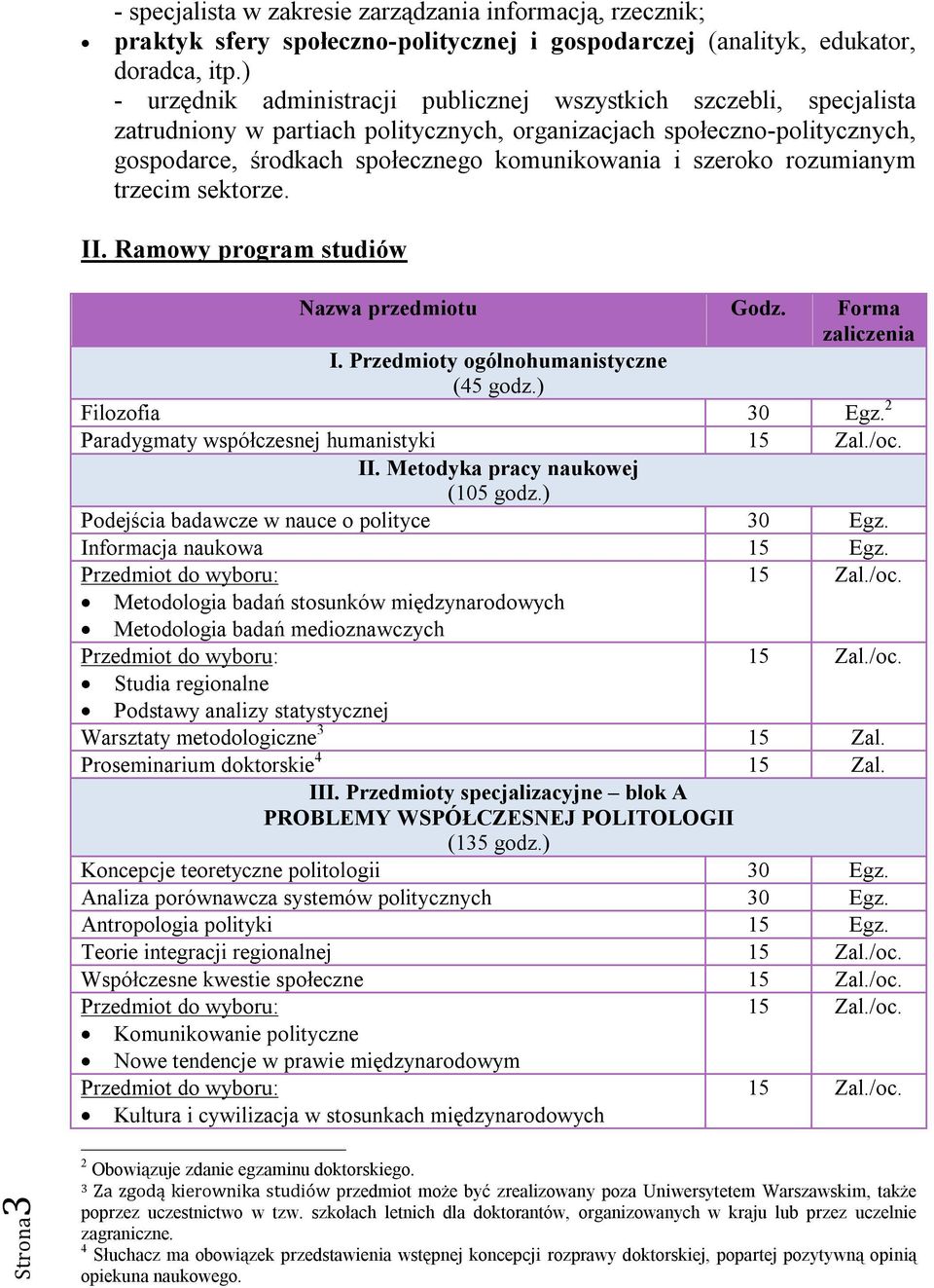 szeroko rozumianym trzecim sektorze. II. Ramowy program studiów Nazwa przedmiotu Godz. Forma I. Przedmioty ogólnohumanistyczne (45 godz.) Filozofia 30 Egz.