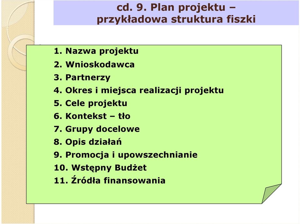 Okres i miejsca realizacji projektu 5. Cele projektu 6.