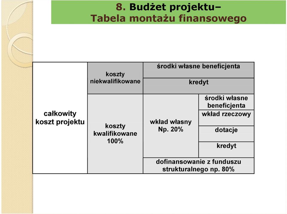 kwalifikowane 100% wkład własny Np.