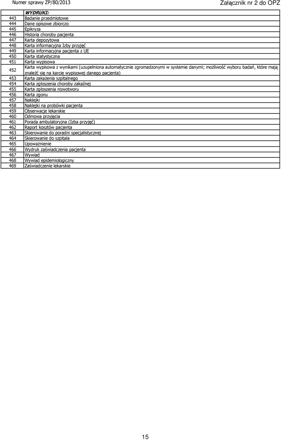 danego pacjenta) 453 Karta zakażenia szpitalnego 454 Karta zgłoszenia choroby zakaźnej 455 Karta zgłoszenia nowotworu 456 Karta zgonu 457 Naklejki 458 Naklejki na probówki pacjenta 459 Obserwacje