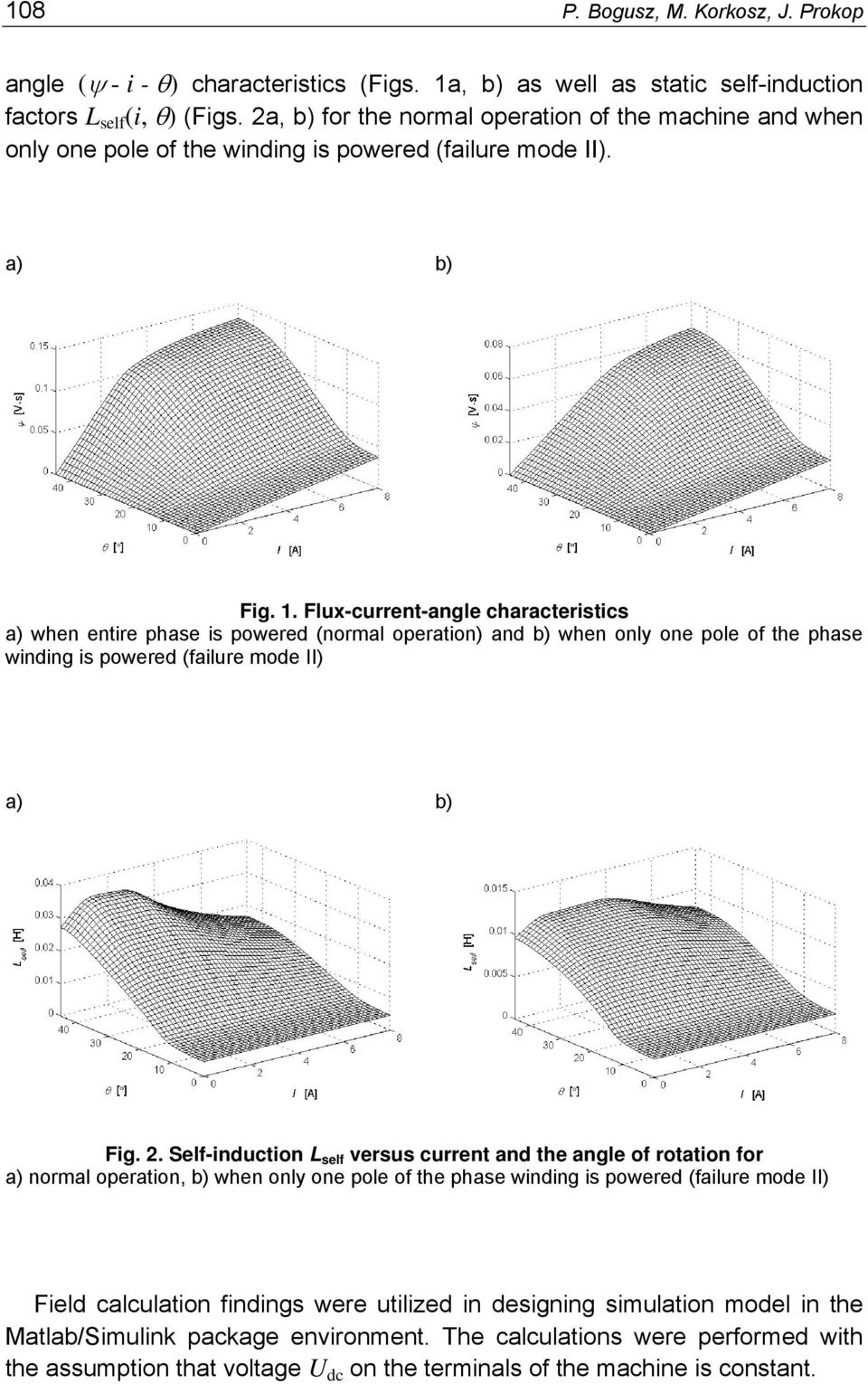 Flux-current-angle characteristics a) when entire phase is powered (normal operation) and b) when only one pole of the phase winding is powered (failure mode II) Fig. 2.