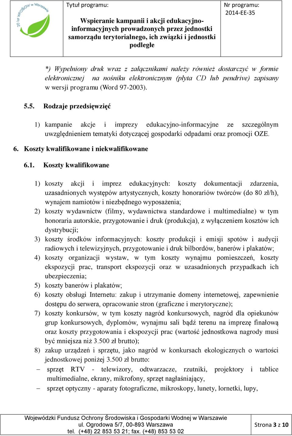 Koszty kwalifikowane i niekwalifikowane 6.1.