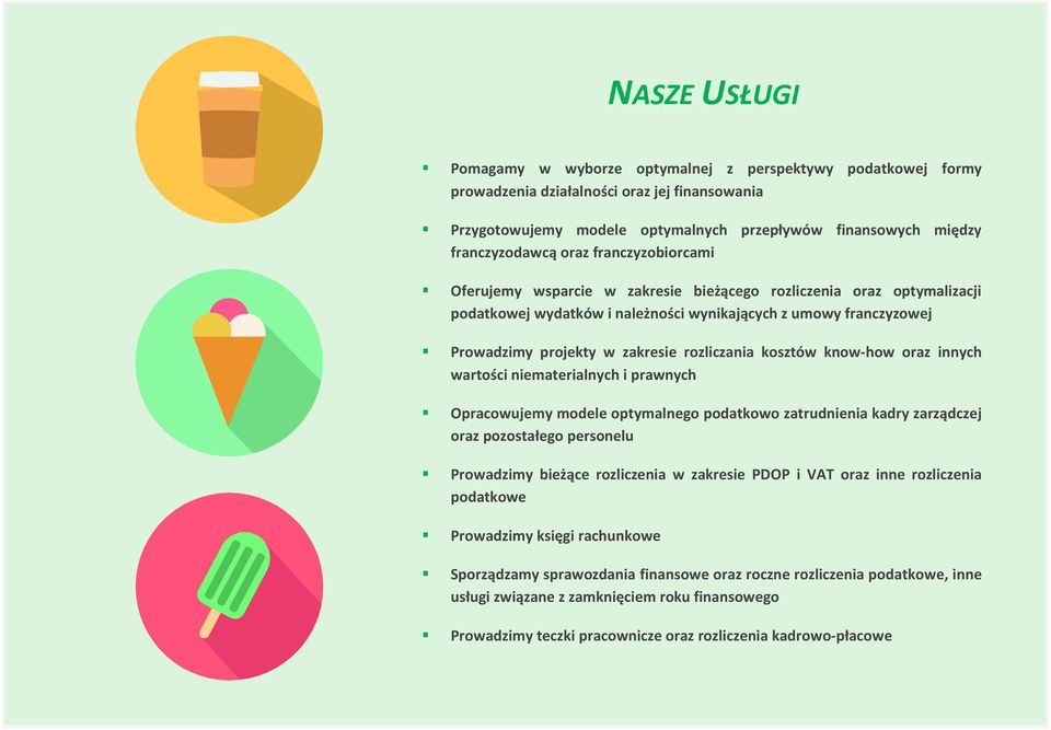 know-how oraz innych wartości niematerialnych i prawnych Opracowujemy modele optymalnego podatkowo zatrudnienia kadry zarządczej oraz pozostałego personelu Prowadzimy bieżące rozliczenia w zakresie