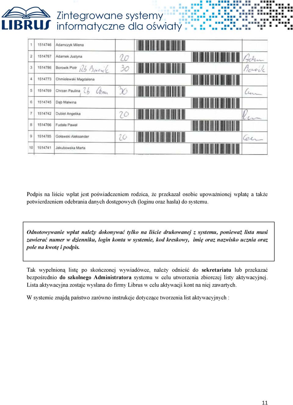oraz pole na kwotę i podpis.