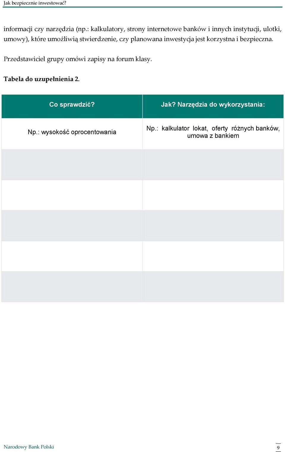 stwierdzenie, czy planowana inwestycja jest korzystna i bezpieczna.