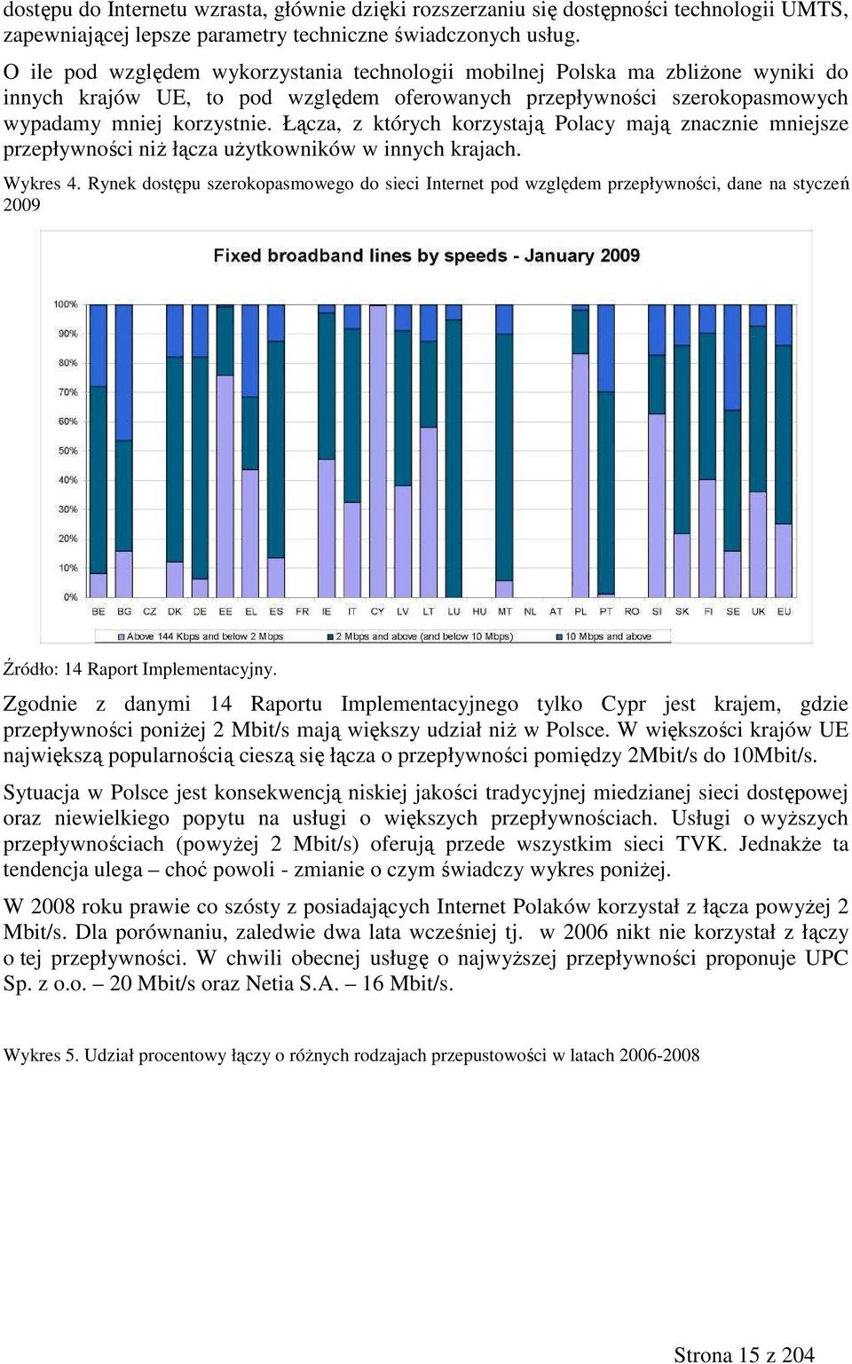 Łącza, z których korzystają Polacy mają znacznie mniejsze przepływności niŝ łącza uŝytkowników w innych krajach. Wykres 4.