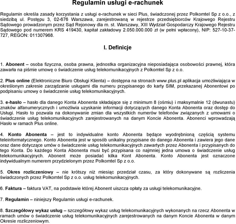 Regulamin usługi e-rachunek - PDF Free Download