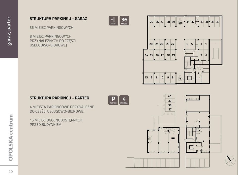 23 24 6 5 3 1 14 15 16 17 18 19 4 2 13 12 11 10 9 8 7 STRUKTURA PARKINGU - PARTER 4 MIEJSCA