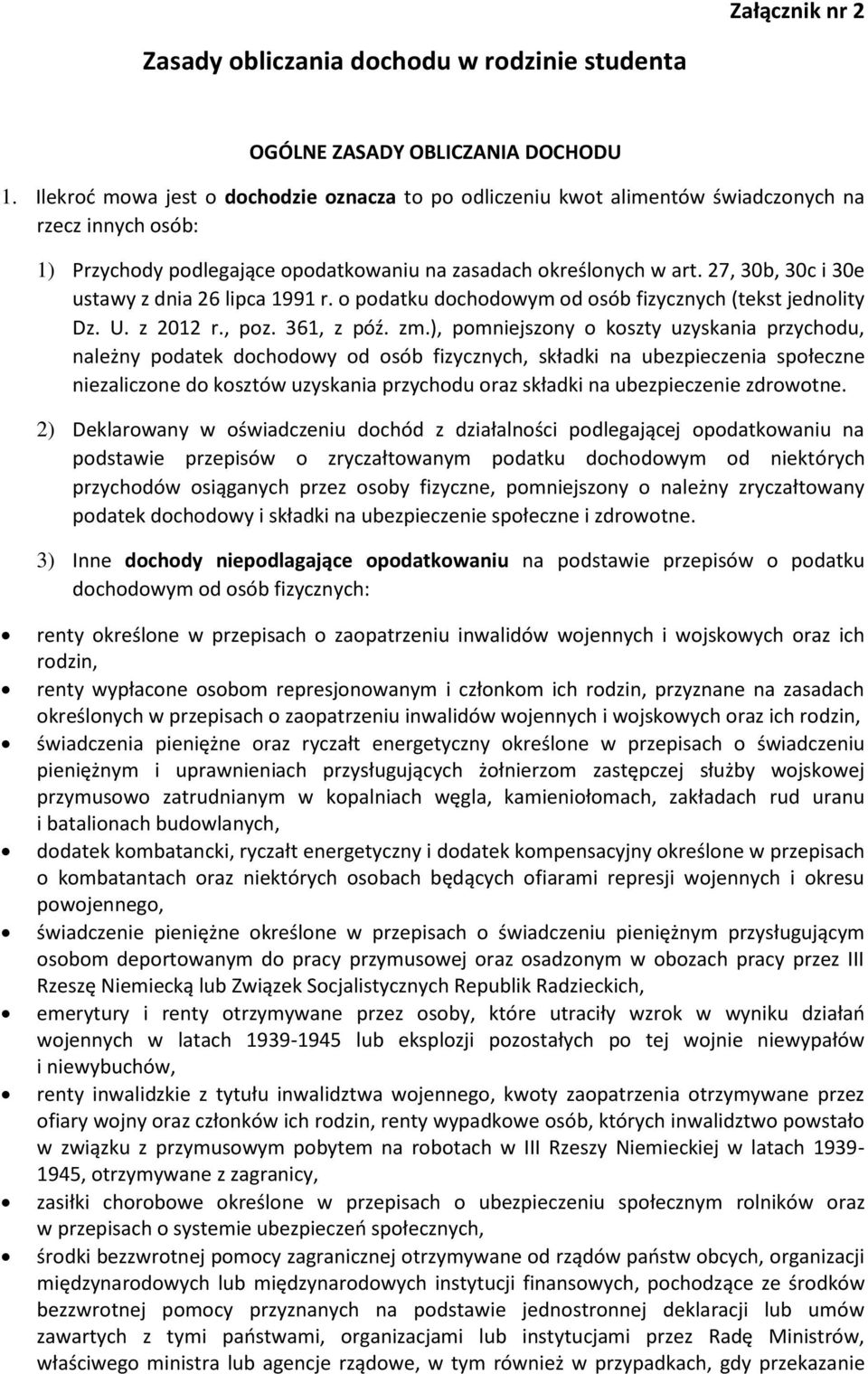 27, 30b, 30c i 30e ustawy z dnia 26 lipca 1991 r. o podatku dochodowym od osób fizycznych (tekst jednolity Dz. U. z 2012 r., poz. 361, z póź. zm.