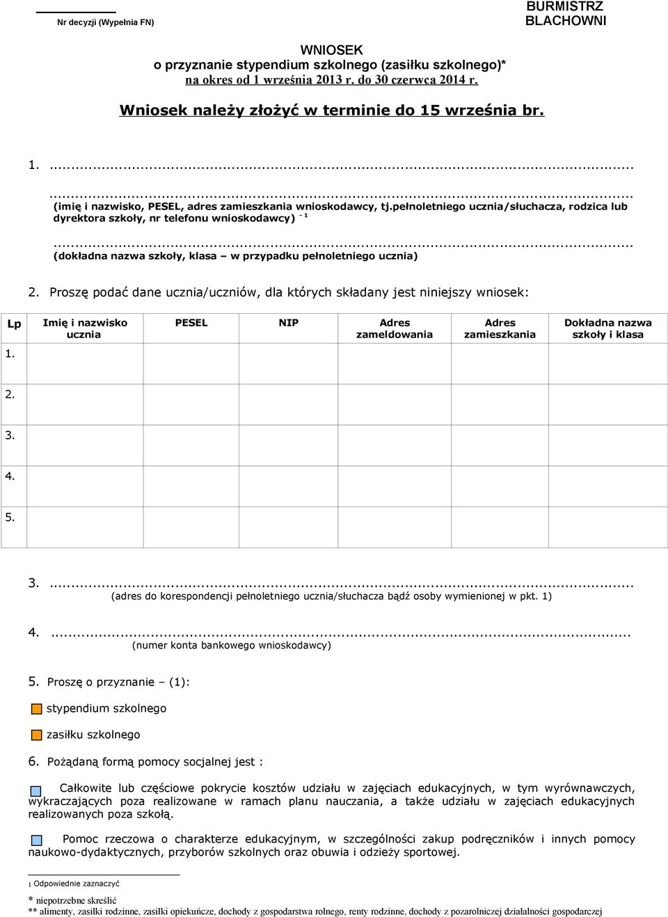 pełnoletniego ucznia/słuchacza, rodzica lub dyrektora szkoły, nr telefonu wnioskodawcy) - 1... (dokładna nazwa szkoły, klasa w przypadku pełnoletniego ucznia) 2.