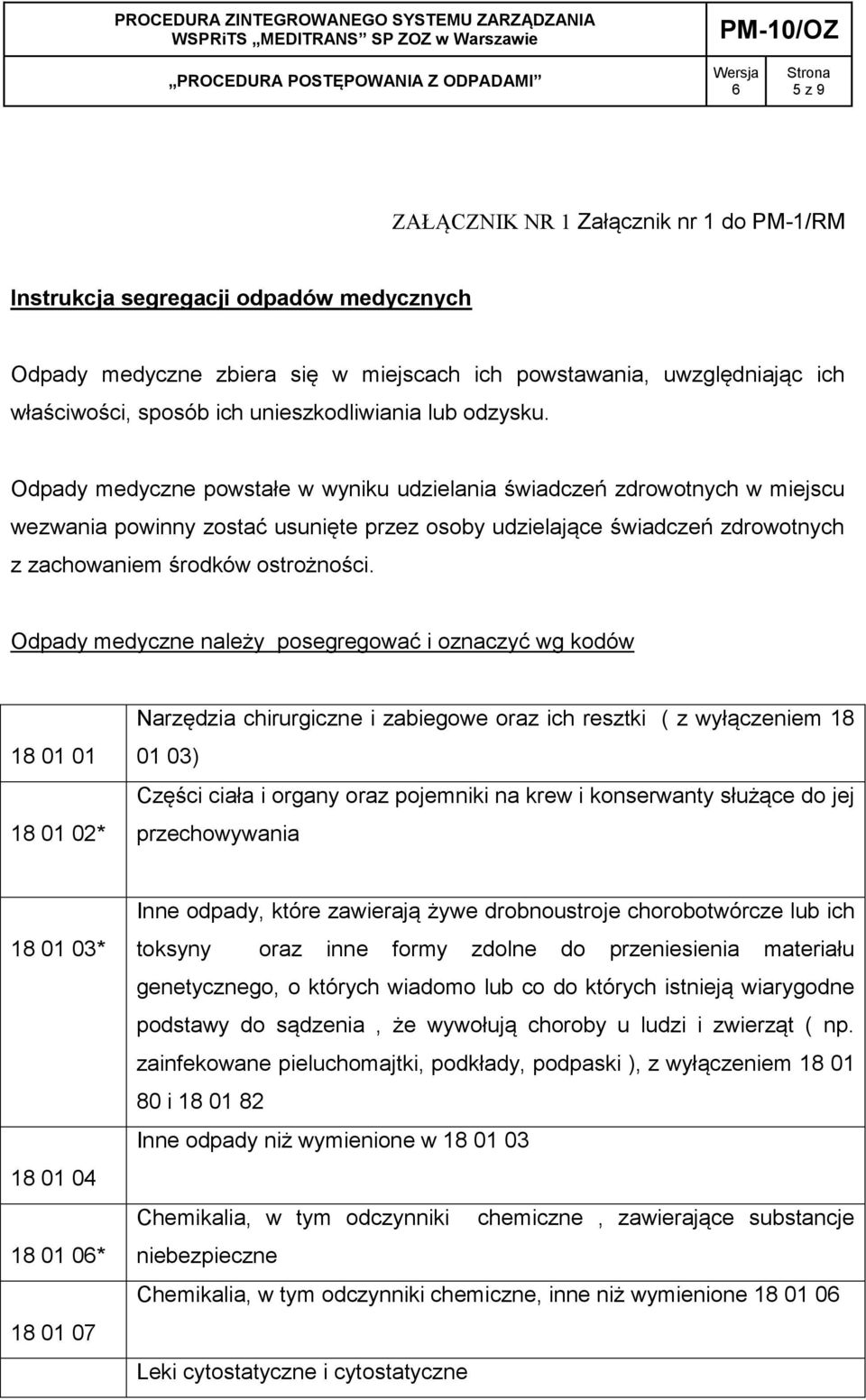 Odpady medyczne powstałe w wyniku udzielania świadczeń zdrowotnych w miejscu wezwania powinny zostać usunięte przez osoby udzielające świadczeń zdrowotnych z zachowaniem środków ostrożności.