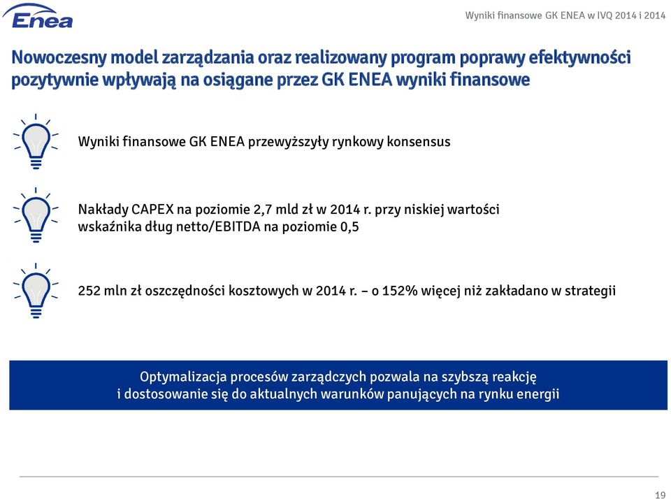 przy niskiej wartości wskaźnika dług netto/ebitda na poziomie 0,5 252 mln zł oszczędności kosztowych w 2014 r.