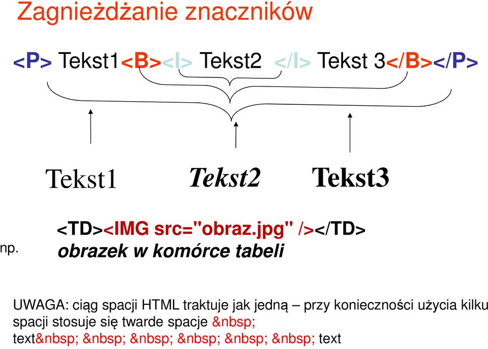 jpg" /></TD> obrazek w komórce tabeli UWAGA: ciąg spacji HTML