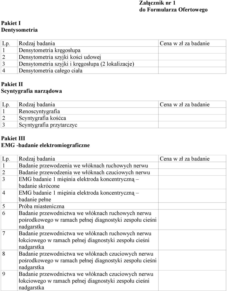 ruchowych nerwu 2 Badanie przewodzenia we włóknach czuciowych nerwu 3 EMG badanie 1 mięśnia elektroda koncentryczną badanie skrócone 4 EMG badanie 1 mięśnia elektroda koncentryczną badanie pełne 5