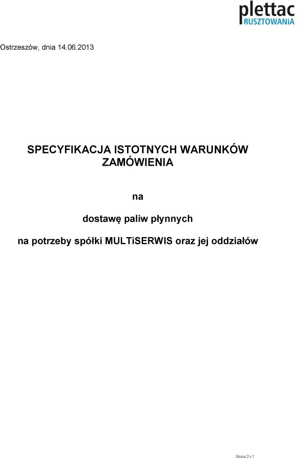 ZAMÓWIENIA na dostawę paliw płynnych na