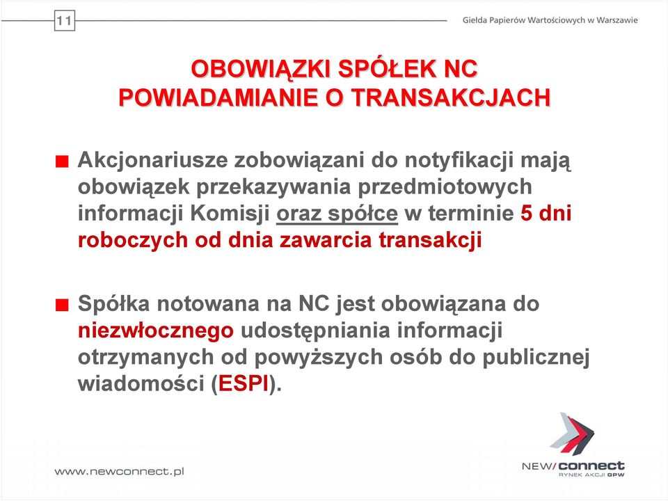 terminie 5 dni roboczych od dnia zawarcia transakcji Spółka notowana na NC jest obowiązana