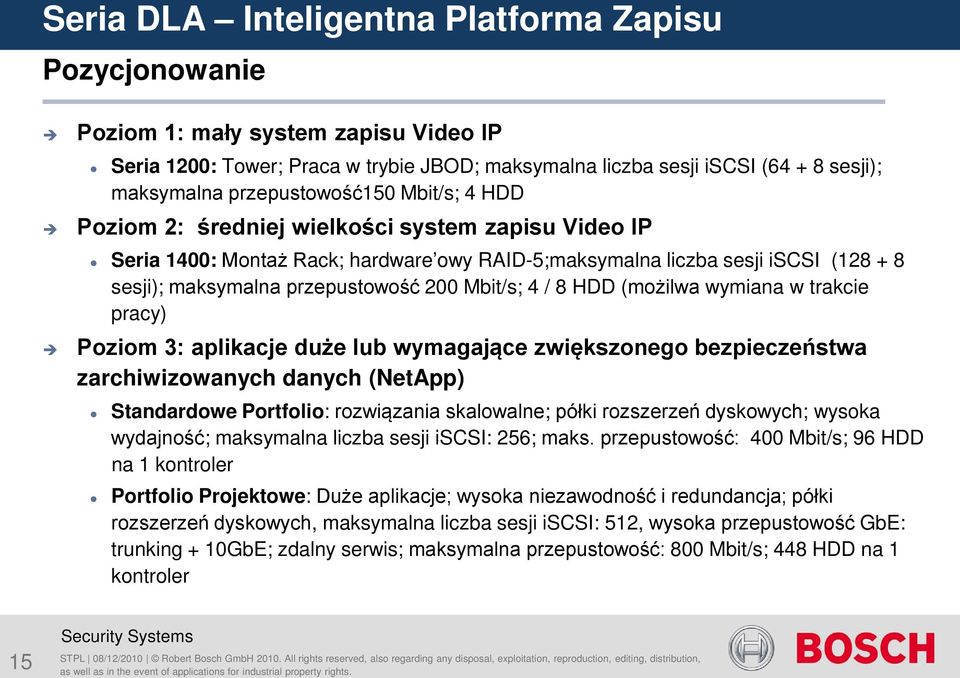 pracy) Poziom 3: aplikacje duże lub wymagające zwiększonego bezpieczeństwa zarchiwizowanych danych (NetApp) Standardowe Portfolio: rozwiązania skalowalne; półki rozszerzeń dyskowych; wysoka