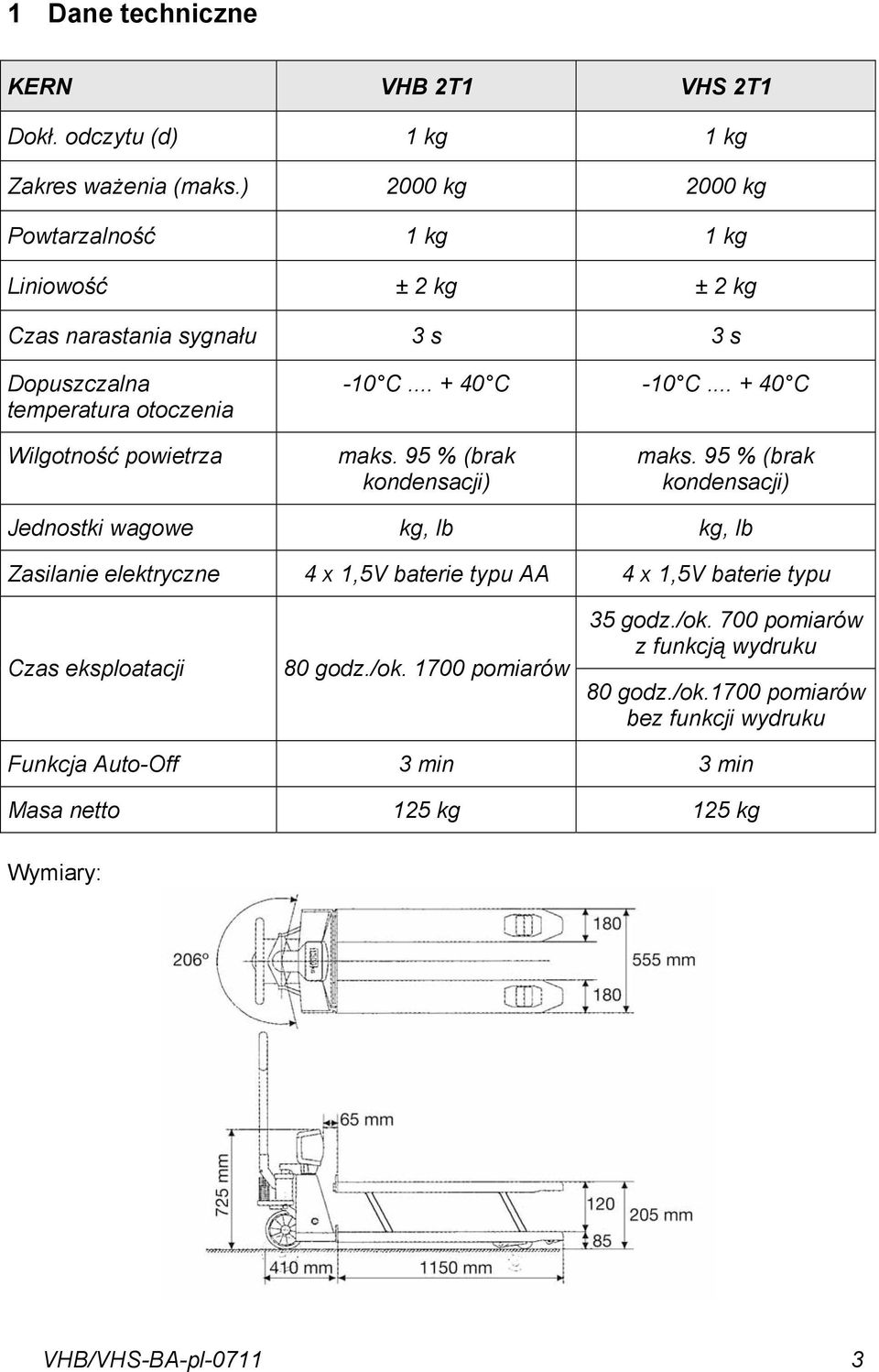 (brak kondensacji) Jednostki wagowe kg, lb kg, lb Zasilanie elektryczne 4 x 1,5V baterie typu AA 4 x 1,5V baterie typu Czas eksploatacji 80 godz/ok 1700