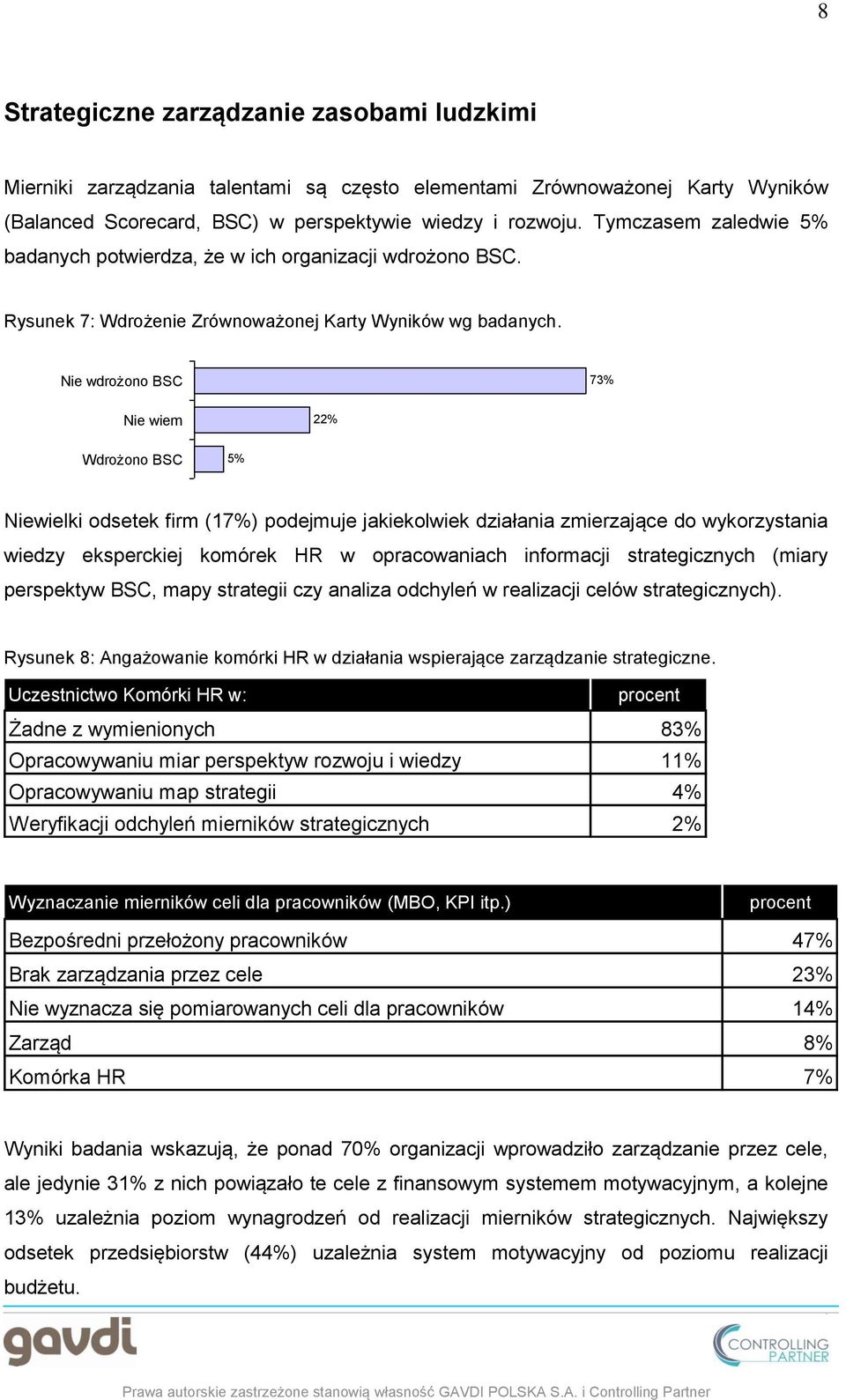 firm (17%) podejmuje jakiekolwiek działania zmierzające do wykorzystania wiedzy eksperckiej komórek HR w opracowaniach informacji strategicznych (miary perspektyw BSC, mapy strategii czy analiza