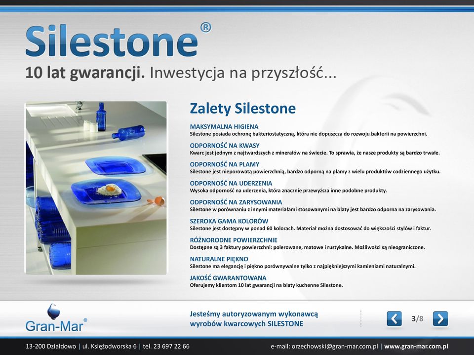 ODPORNOŚĆ NA PLAMY Silestone jest nieporowatą powierzchnią, bardzo odporną na plamy z wielu produktów codziennego użytku.