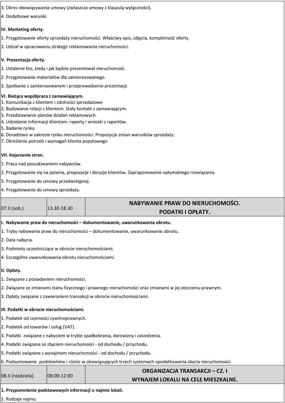 3. Spotkanie z zainteresowanym i przeprowadzenie prezentacji. VI. Bieżąca współpraca z zamawiającym. 1. Komunikacja z klientem i zdolności sprzedażowe 2. Budowanie relacji z klientem.