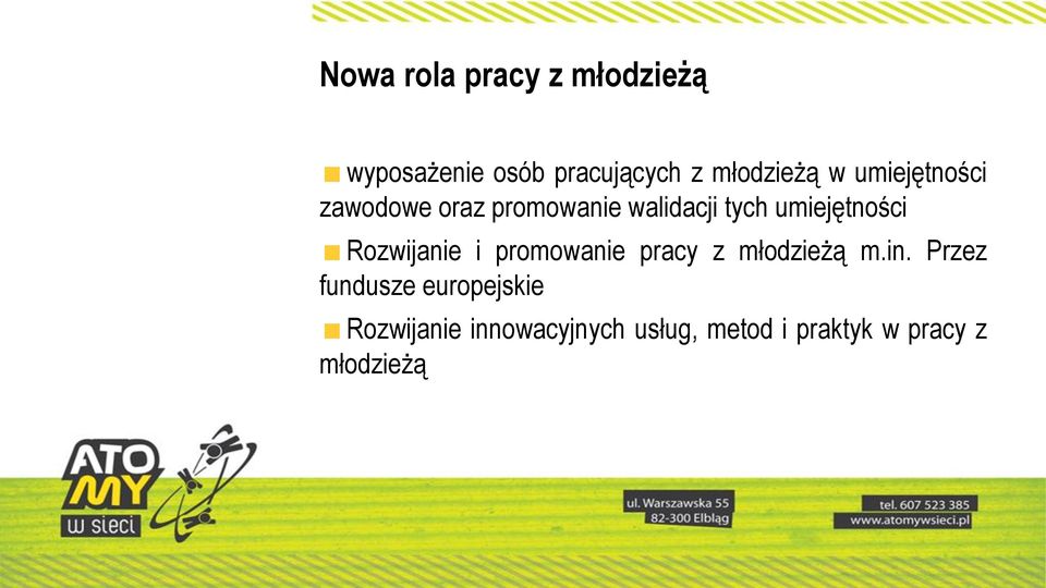 Rozwijanie i promowanie pracy z młodzieżą m.in.