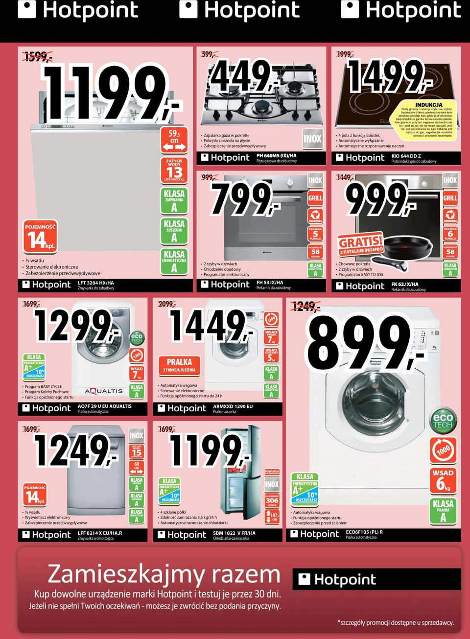 Indukcja jest szybsza niż gaz, wygodna jak ceramika 4 pola z funkcją Booster, szklana i absolutnie bezpieczna. utomatyczne wyłączanie utomatyczne rozpoznawanie naczyń 14 kpl.
