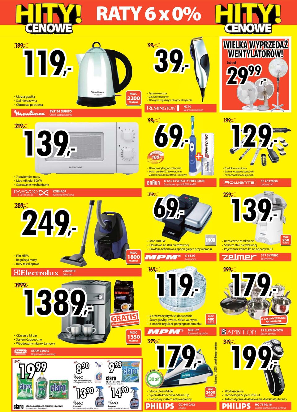 99 29 99 7 poziomów mocy Moc mikrofal 500 W Sterowanie mechaniczne Filtr HEP Regulacja mocy Rury teleskopowe Ciśnienie 15 bar System Cappuccino Wbudowany młynek żarnowy ESM 3200.