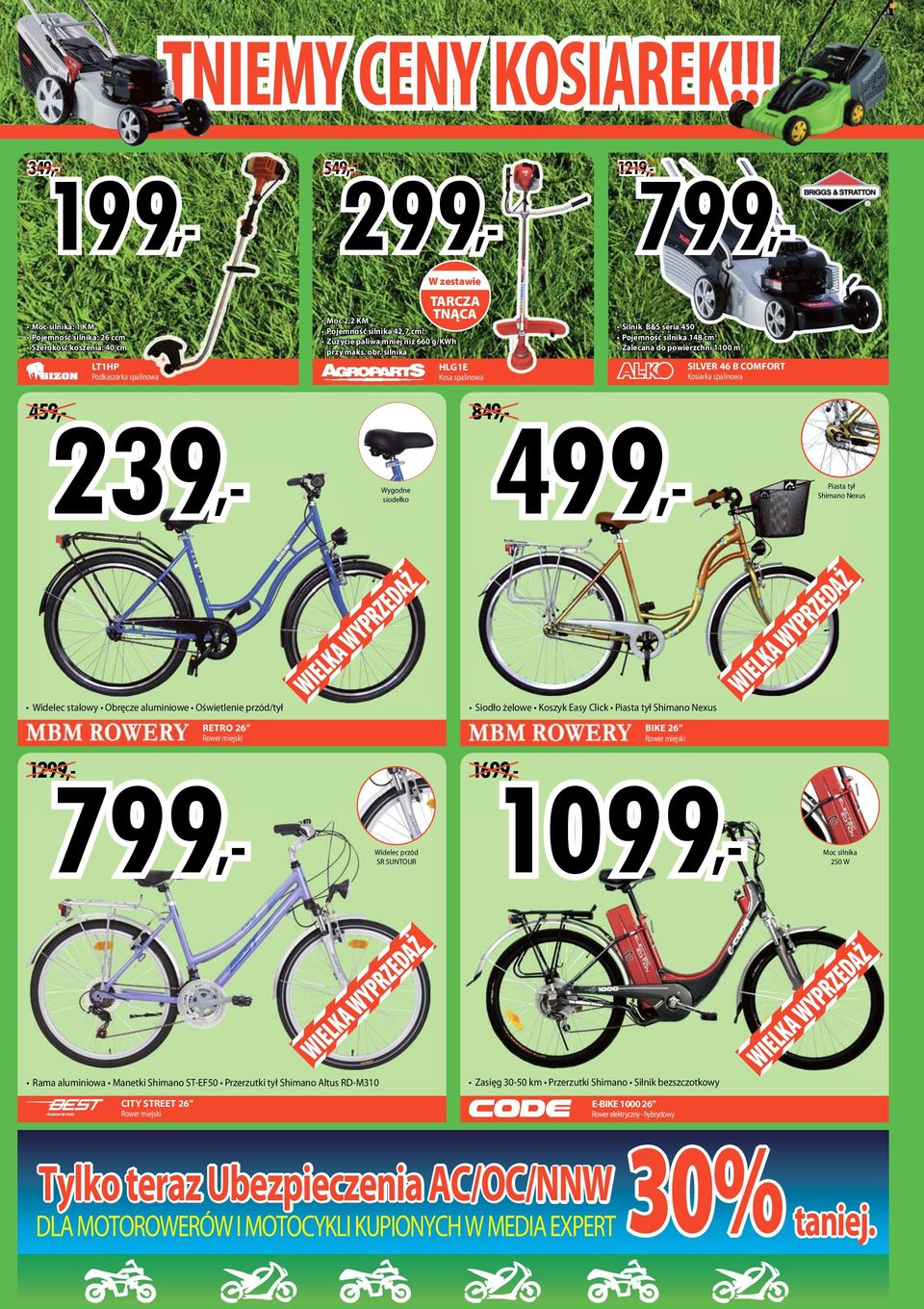 499 SILVER 46 B COMFORT Kosiarka spalinowa Piasta tył Shimano Nexus Widelec stalowy Obręcze aluminiowe Oświetlenie przód/tył Siodło żelowe Koszyk Easy Click Piasta tył Shimano Nexus RETRO 26 Rower