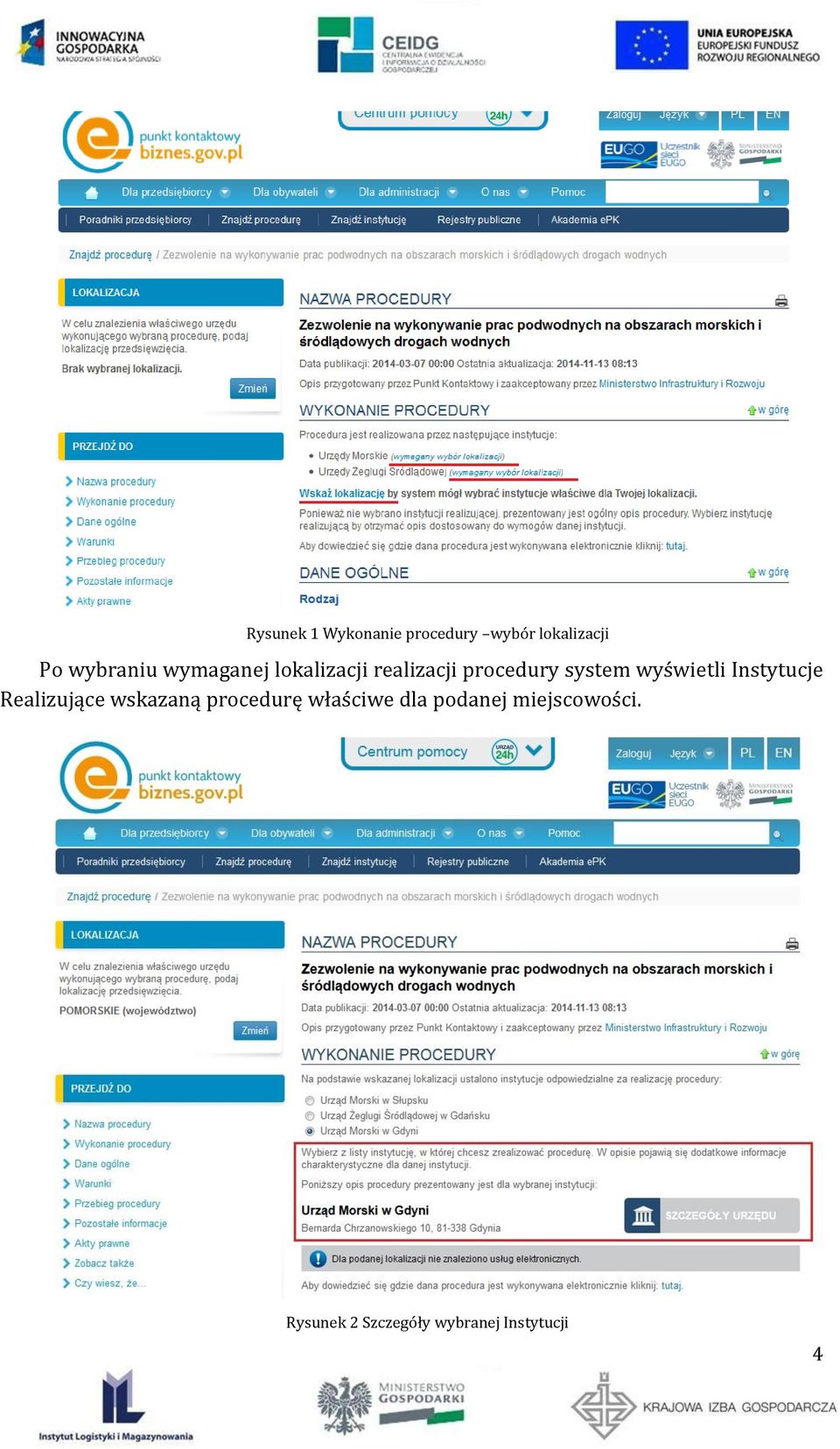 Instytucje Realizujące wskazaną procedurę właściwe dla