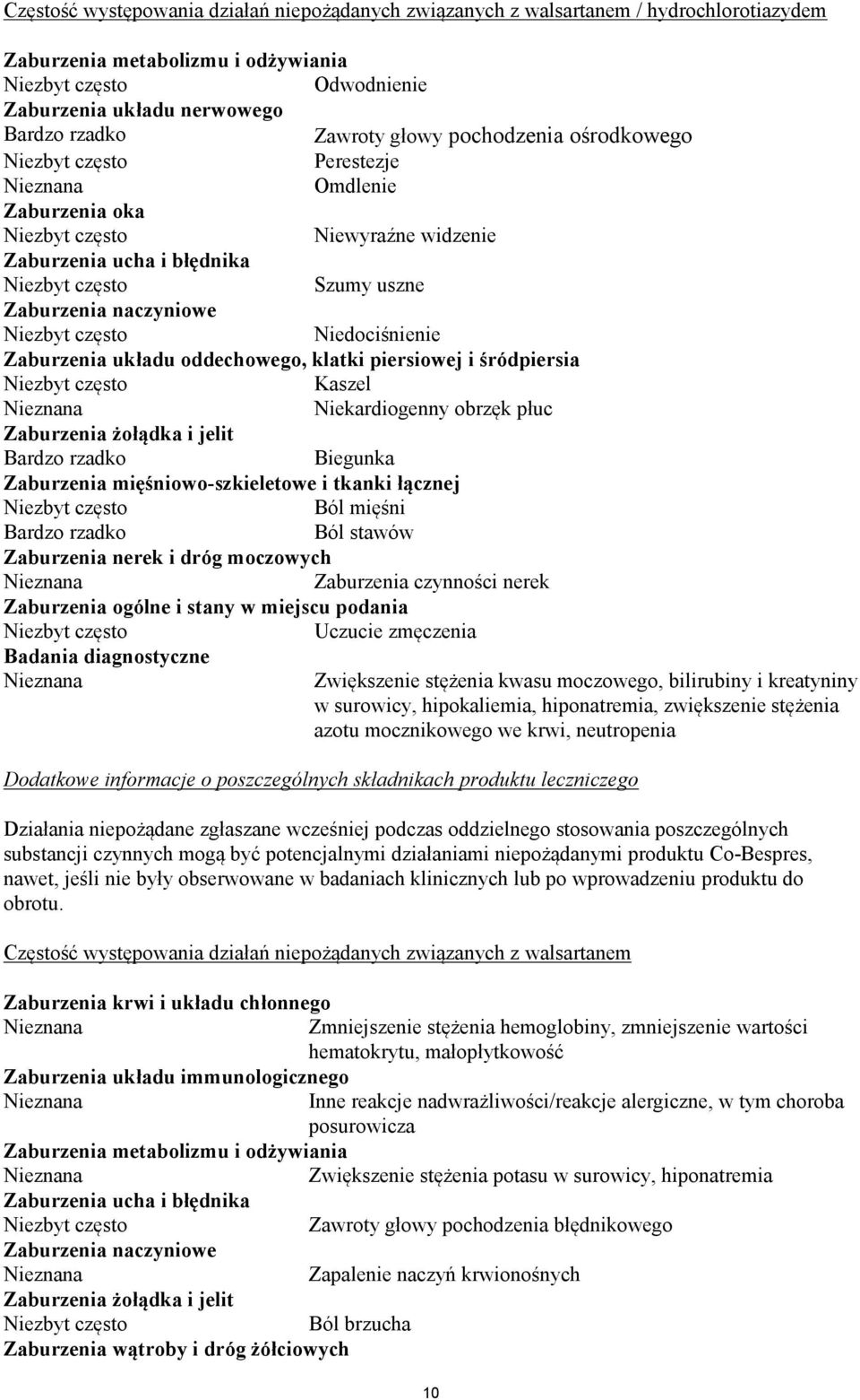 piersiowej i śródpiersia Kaszel Niekardiogenny obrzęk płuc Zaburzenia żołądka i jelit Bardzo rzadko Biegunka Zaburzenia mięśniowo-szkieletowe i tkanki łącznej Ból mięśni Bardzo rzadko Ból stawów