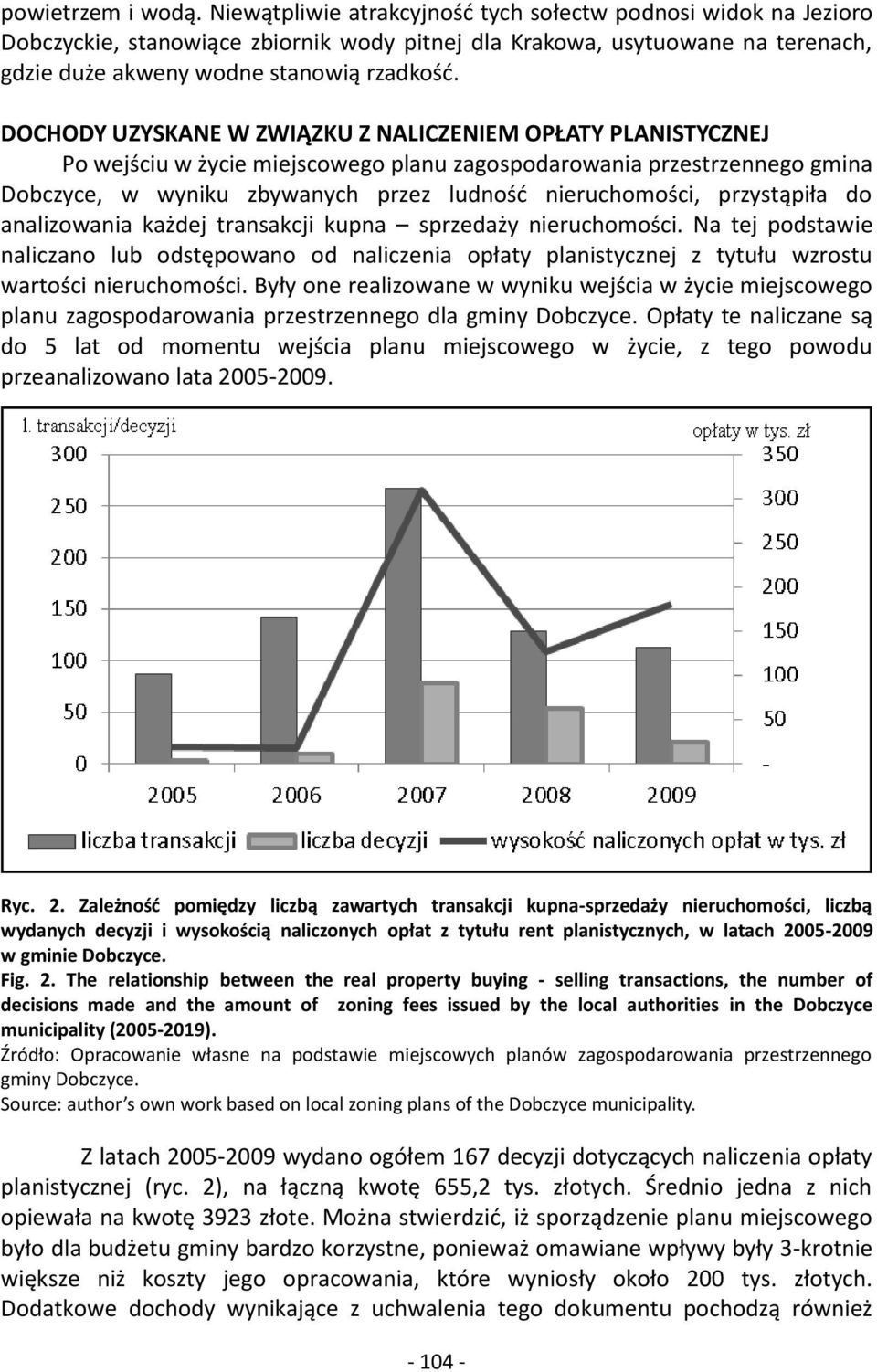 DOCHODY UZYSKANE W ZWIĄZKU Z NALICZENIEM OPŁATY PLANISTYCZNEJ Po wejściu w życie miejscowego planu zagospodarowania przestrzennego gmina Dobczyce, w wyniku zbywanych przez ludność nieruchomości,