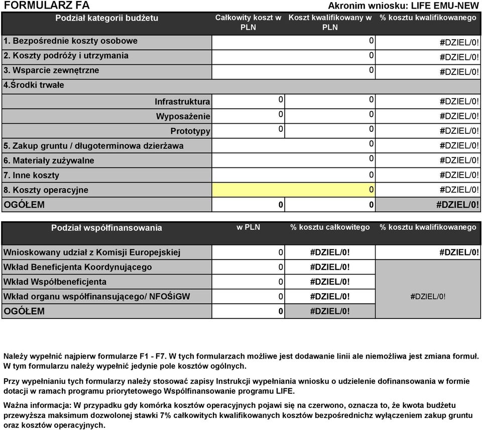 Koszty operacyjne OGÓŁEM 0 #ADR!