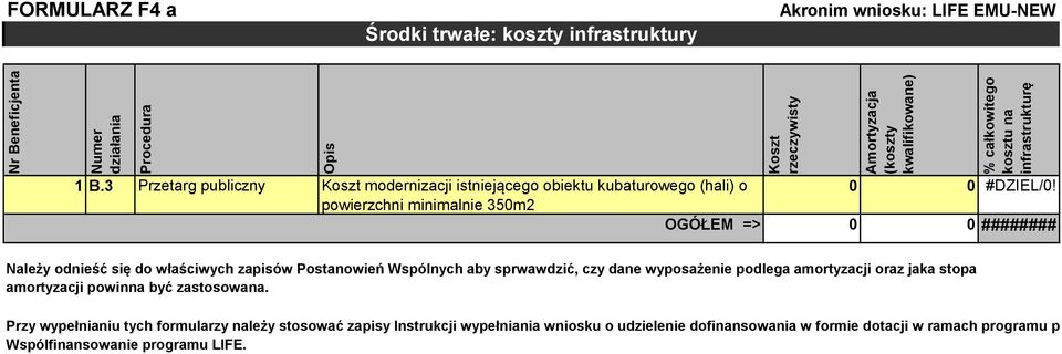 całkowitego kosztu na infrastrukturę 0 0 0 ######## Należy odnieść się do właściwych zapisów Postanowień Wspólnych aby sprwawdzić, czy dane wyposażenie podlega