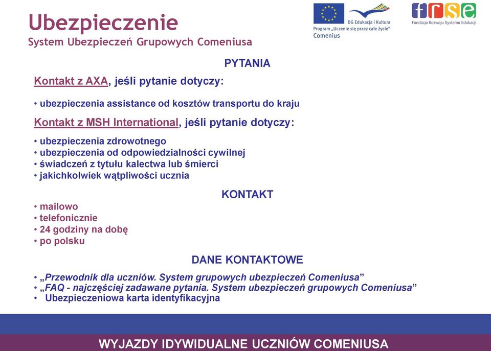 jakichkolwiek wątpliwości ucznia mailowo telefonicznie 24 godziny na dobę po polsku KONTAKT DANE KONTAKTOWE Przewodnik dla uczniów.