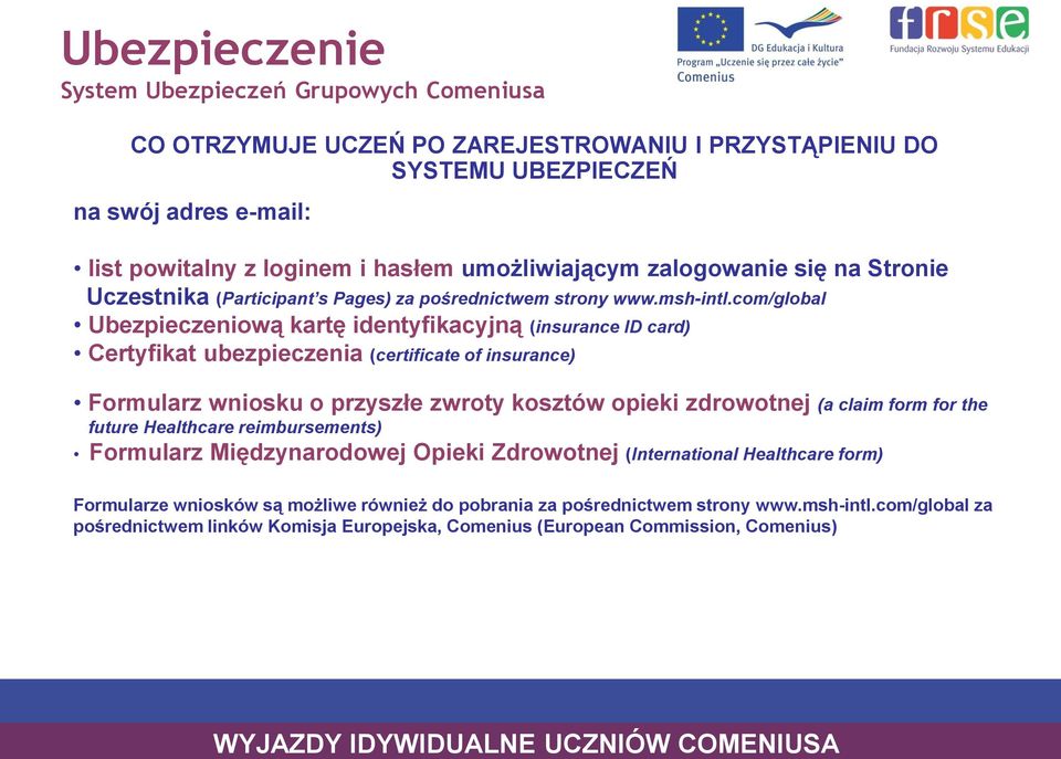 com/global Ubezpieczeniową kartę identyfikacyjną (insurance ID card) Certyfikat ubezpieczenia (certificate of insurance) Formularz wniosku o przyszłe zwroty kosztów opieki zdrowotnej (a