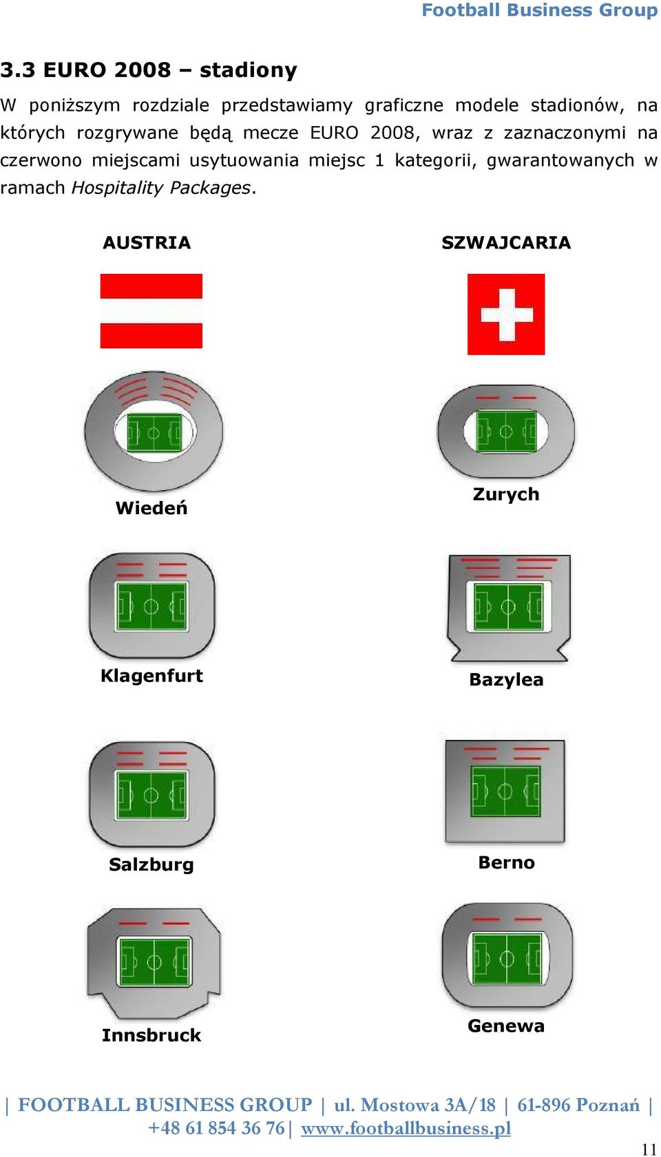 czerwono miejscami usytuowania miejsc 1 kategorii, gwarantowanych w ramach