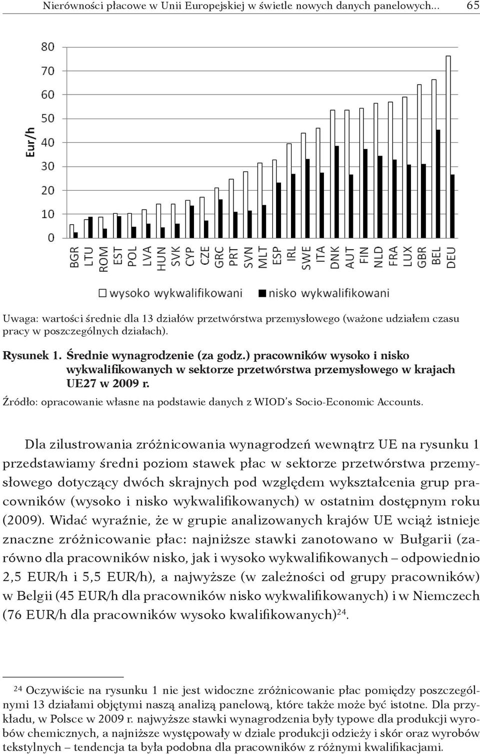 ) pracowników wysoko i nisko wykwalifikowanych w sektorze przetwórstwa przemysłowego w krajach UE27 w 2009 r. Źródło: opracowanie własne na podstawie danych z WIOD s Socio Economic Accounts.