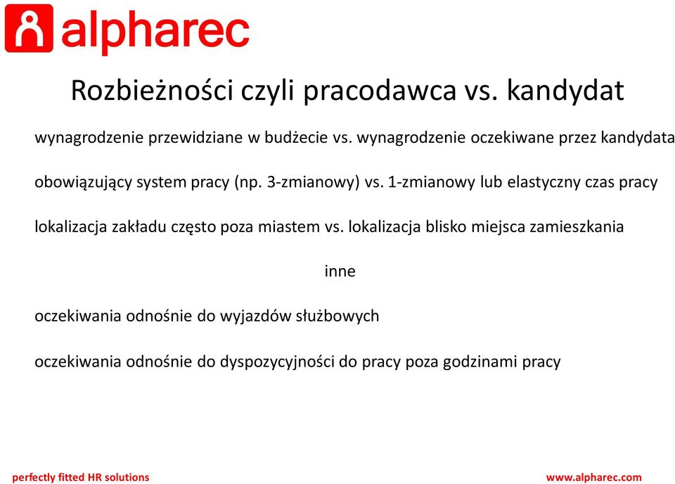 1-zmianowy lub elastyczny czas pracy lokalizacja zakładu często poza miastem vs.