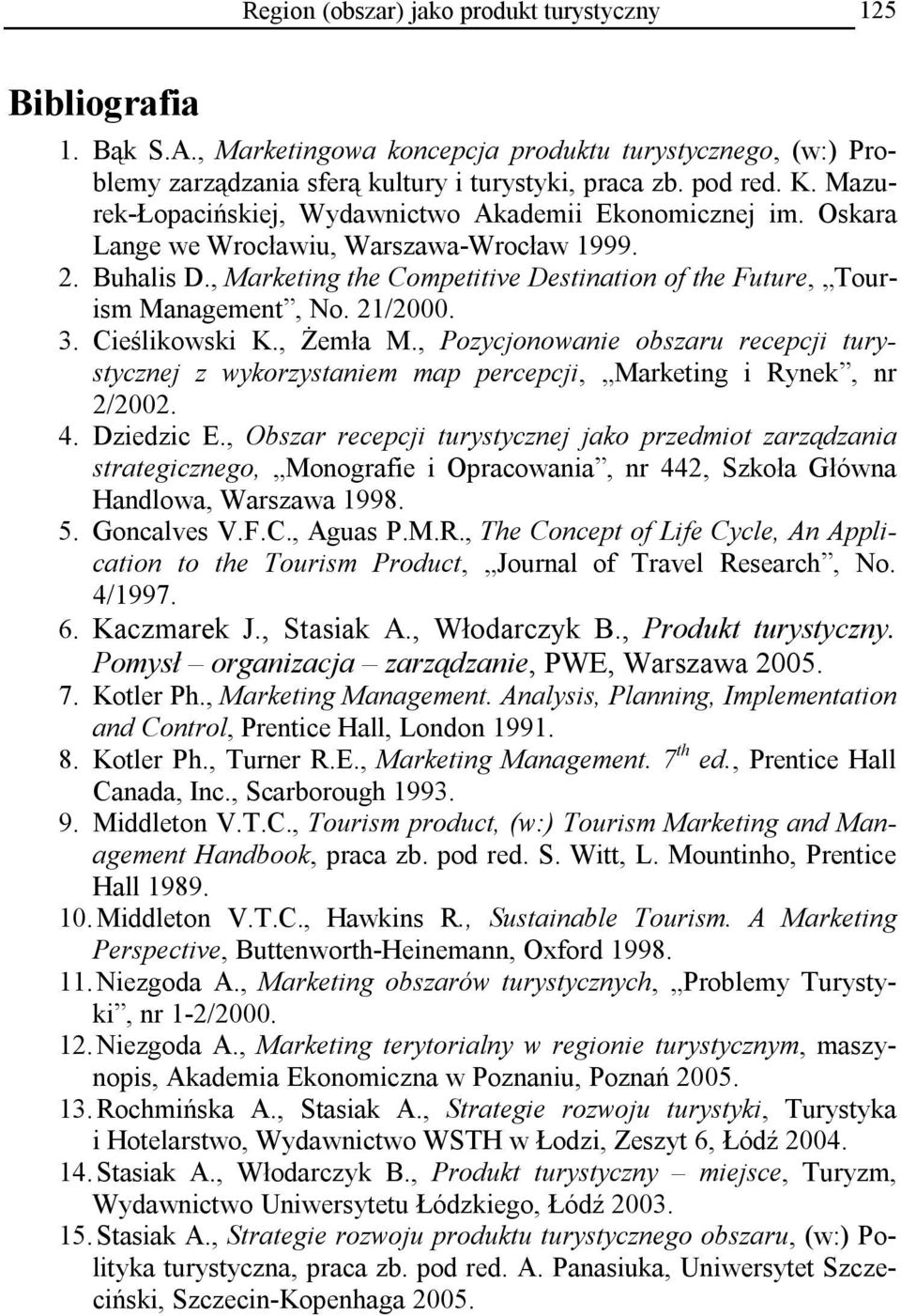, Marketing the Competitive Destination of the Future, Tourism Management, No. 21/2000. 3. Cieślikowski K., Żemła M.