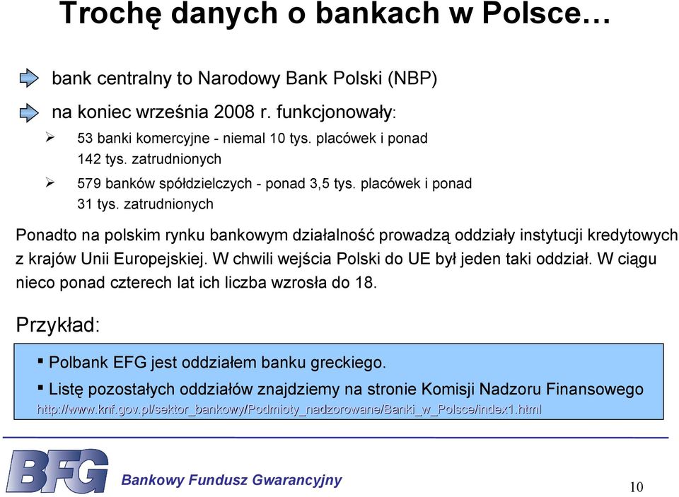 zatrudnionych Ponadto na polskim rynku bankowym działalność prowadzą oddziały instytucji kredytowych z krajów Unii Europejskiej. W chwili wejścia Polski do UE był jeden taki oddział.