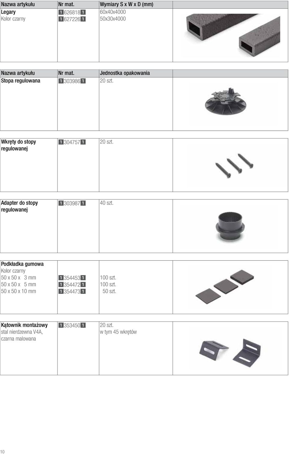 13039861 20 szt. Wkręty do stopy regulowanej 13047571 20 szt. Adapter do stopy regulowanej 13039871 40 szt.