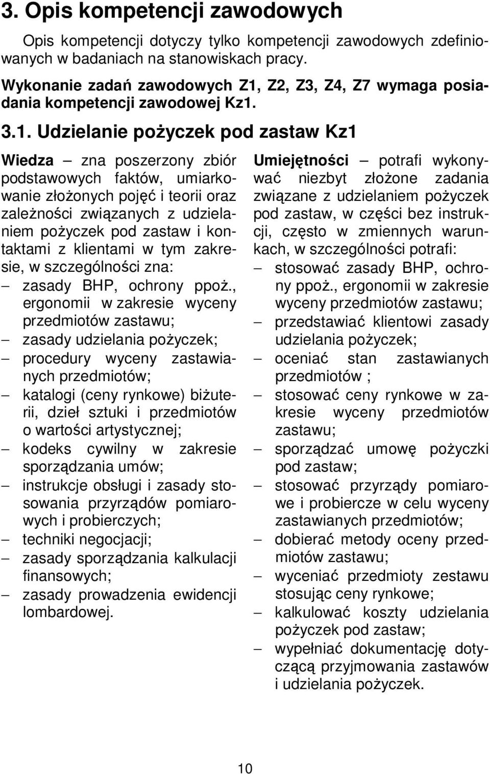 Z2, Z3, Z4, Z7 wymaga posiadania kompetencji zawodowej Kz1.