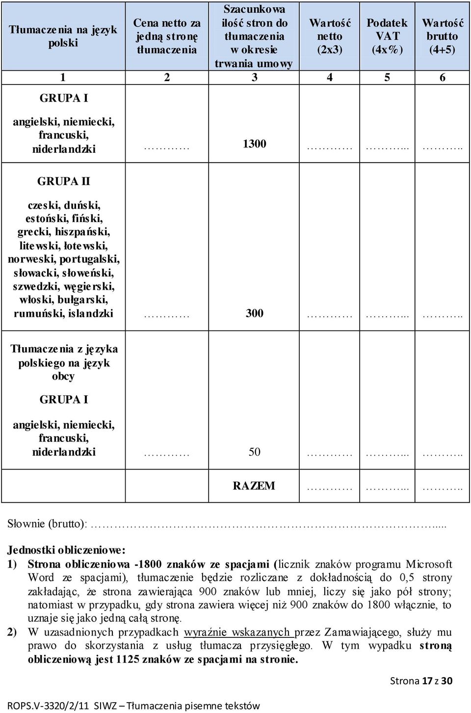 .... GRUPA II czeski, duński, estoński, fiński, grecki, hiszpański, litewski, łotewski, norweski, portugalski, słowacki, słoweński, szwedzki, węgierski, włoski, bułgarski, rumuński, islandzki 300.