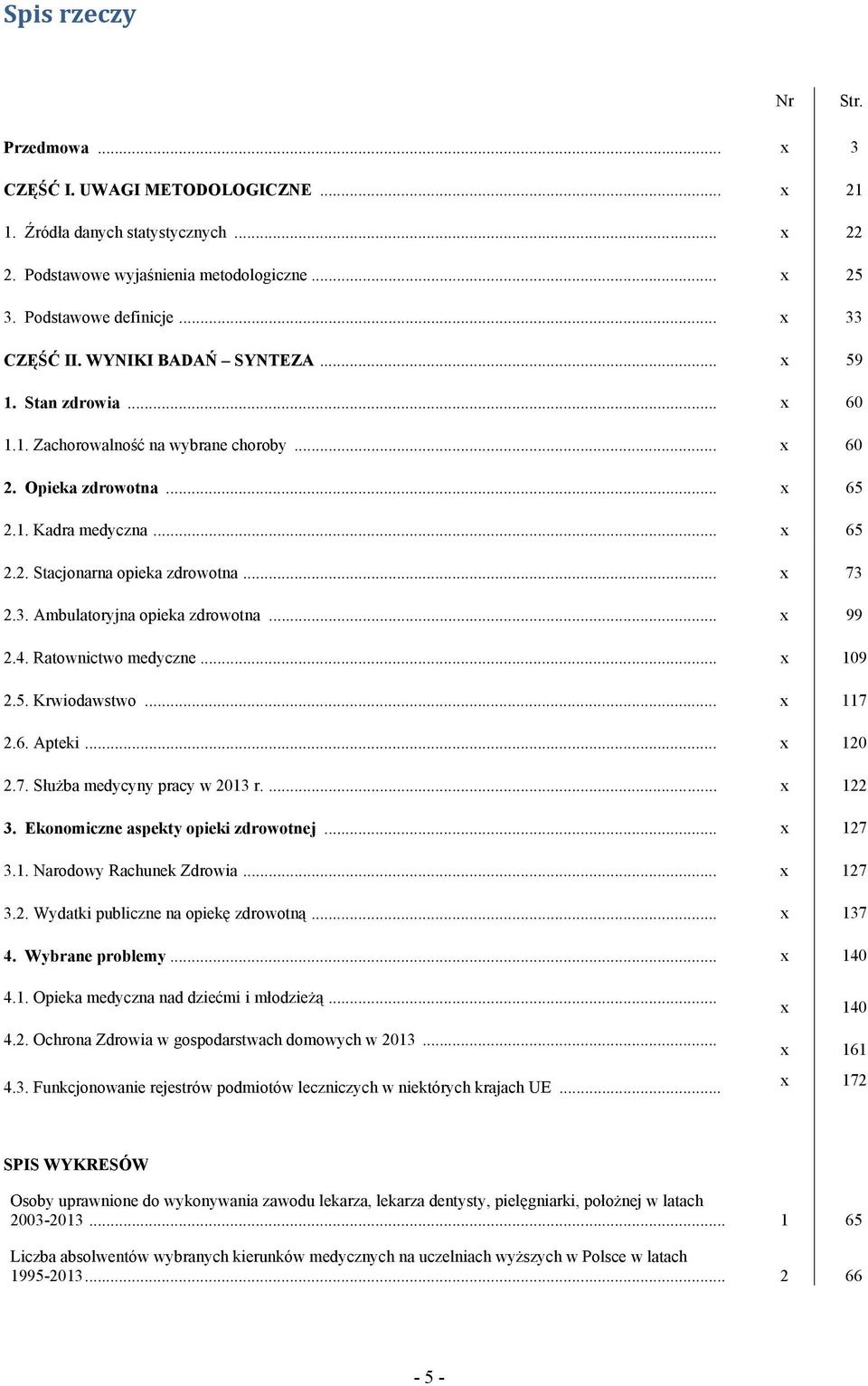 .. x 73 2.3. Ambulatoryjna opieka zdrowotna... x 99 2.4. Ratownictwo medyczne... x 109 2.5. Krwiodawstwo... x 117 2.6. Apteki... x 120 2.7. Służba medycyny pracy w 2013 r.... x 122 3.