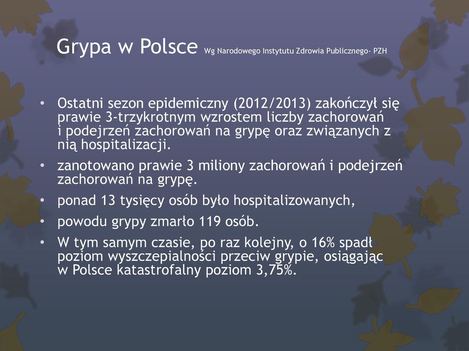 zanotowano prawie 3 miliony zachorowań i podejrzeń zachorowań na grypę.