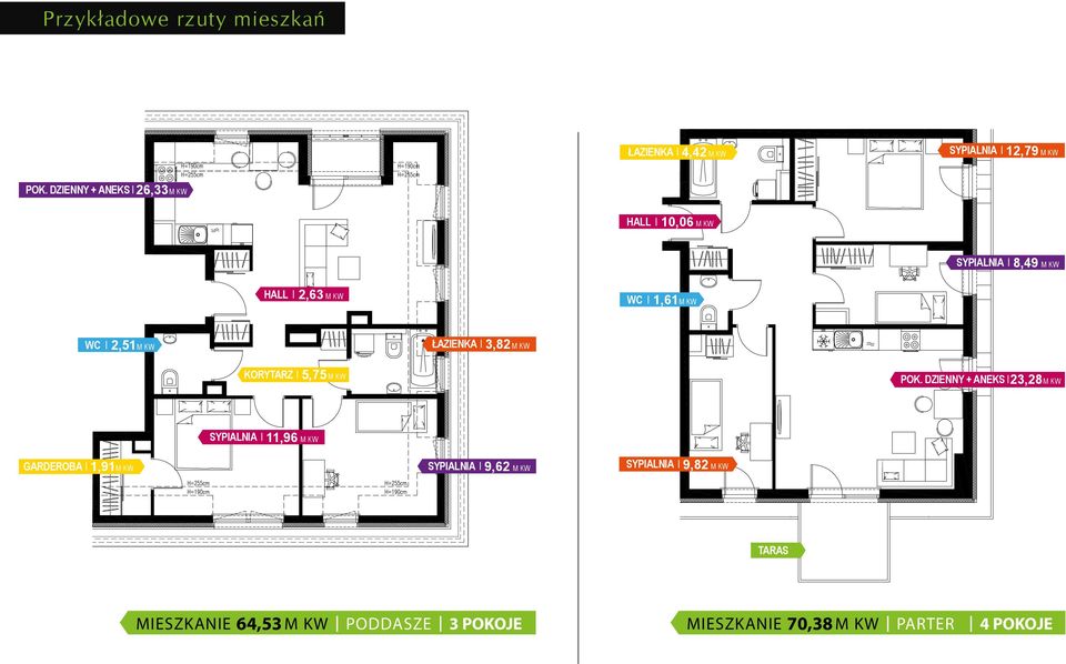 WC 2,51M KW ŁAZIENKA 3,82 M KW KORYTARZ 5,75 M KW POK.