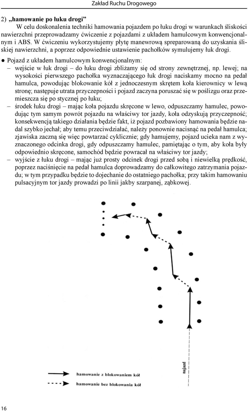 Pojazd z układem hamulcowym konwencjonalnym: wejście w łuk drogi do łuku drogi zbliżamy się od strony zewnętrznej, np.