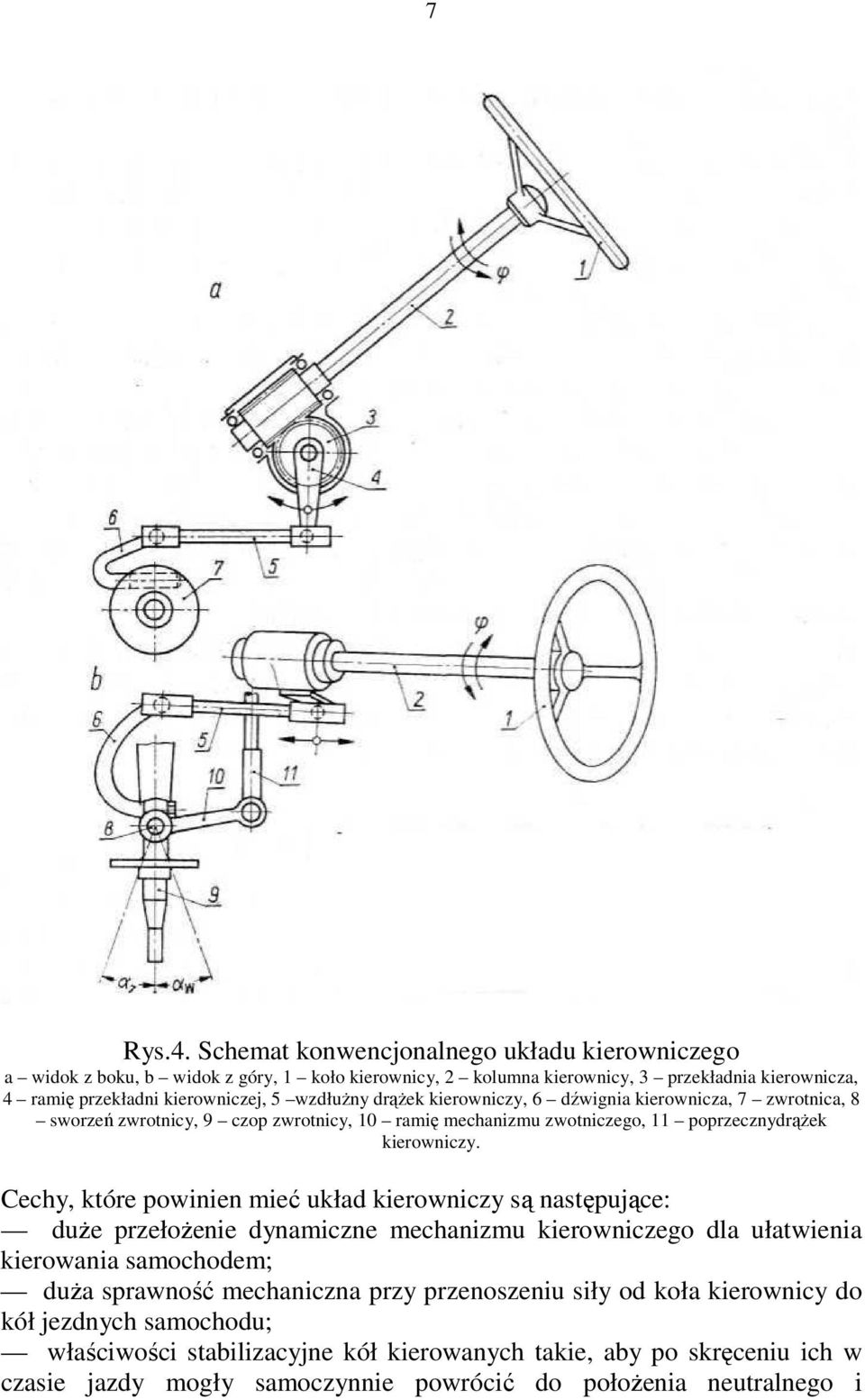 wzdłuŝny drąŝek kierowniczy, 6 dźwignia kierownicza, 7 zwrotnica, 8 sworzeń zwrotnicy, 9 czop zwrotnicy, 10 ramię mechanizmu zwotniczego, 11 poprzecznydrąŝek kierowniczy.