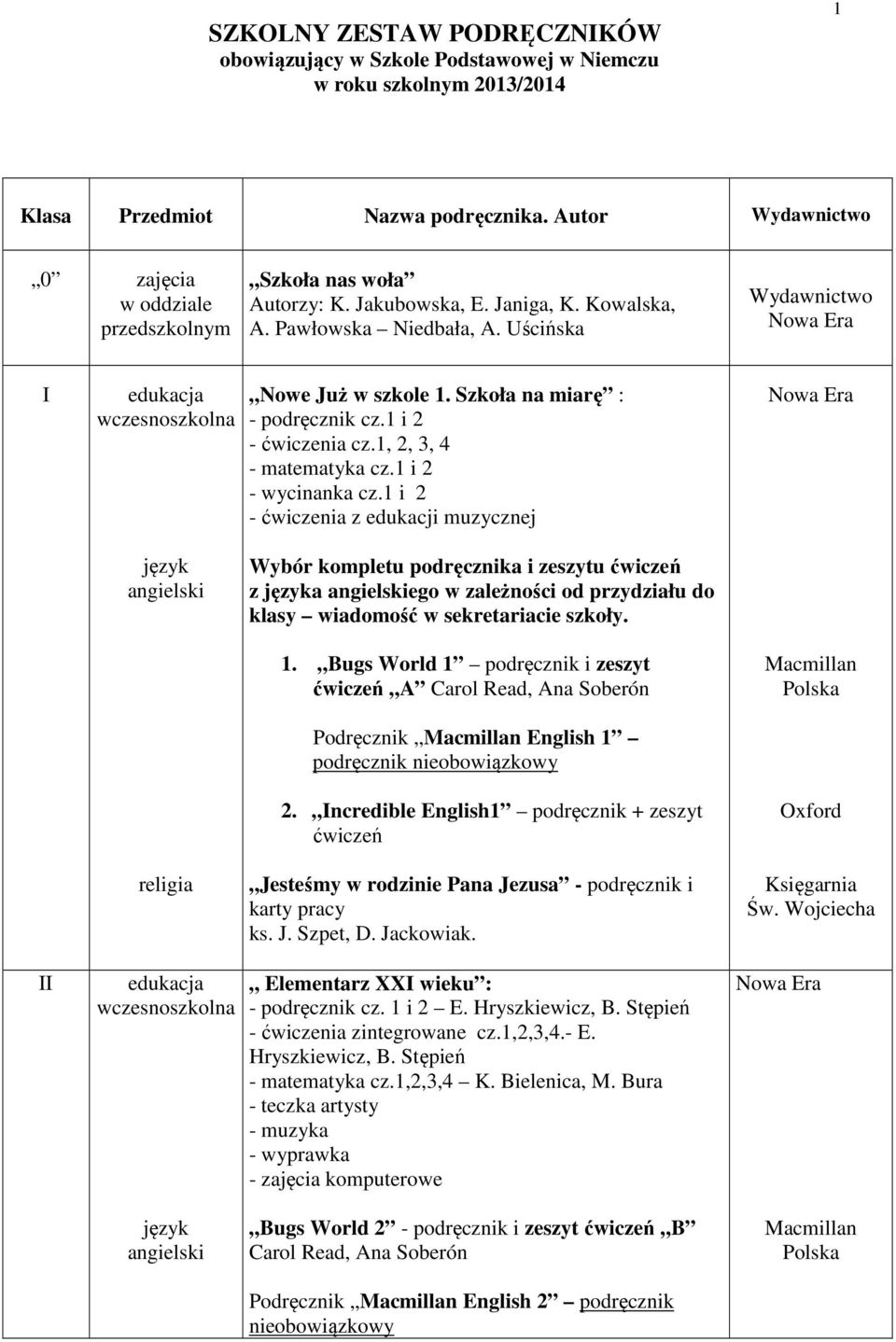 Szkoła na miarę : - podręcznik cz.1 i 2 - ćwiczenia cz.1, 2, 3, 4 - matematyka cz.1 i 2 - wycinanka cz.